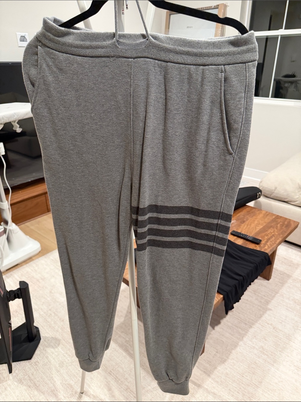 Thom Browne Gray Jogger Pants with Dark Gray Stripes